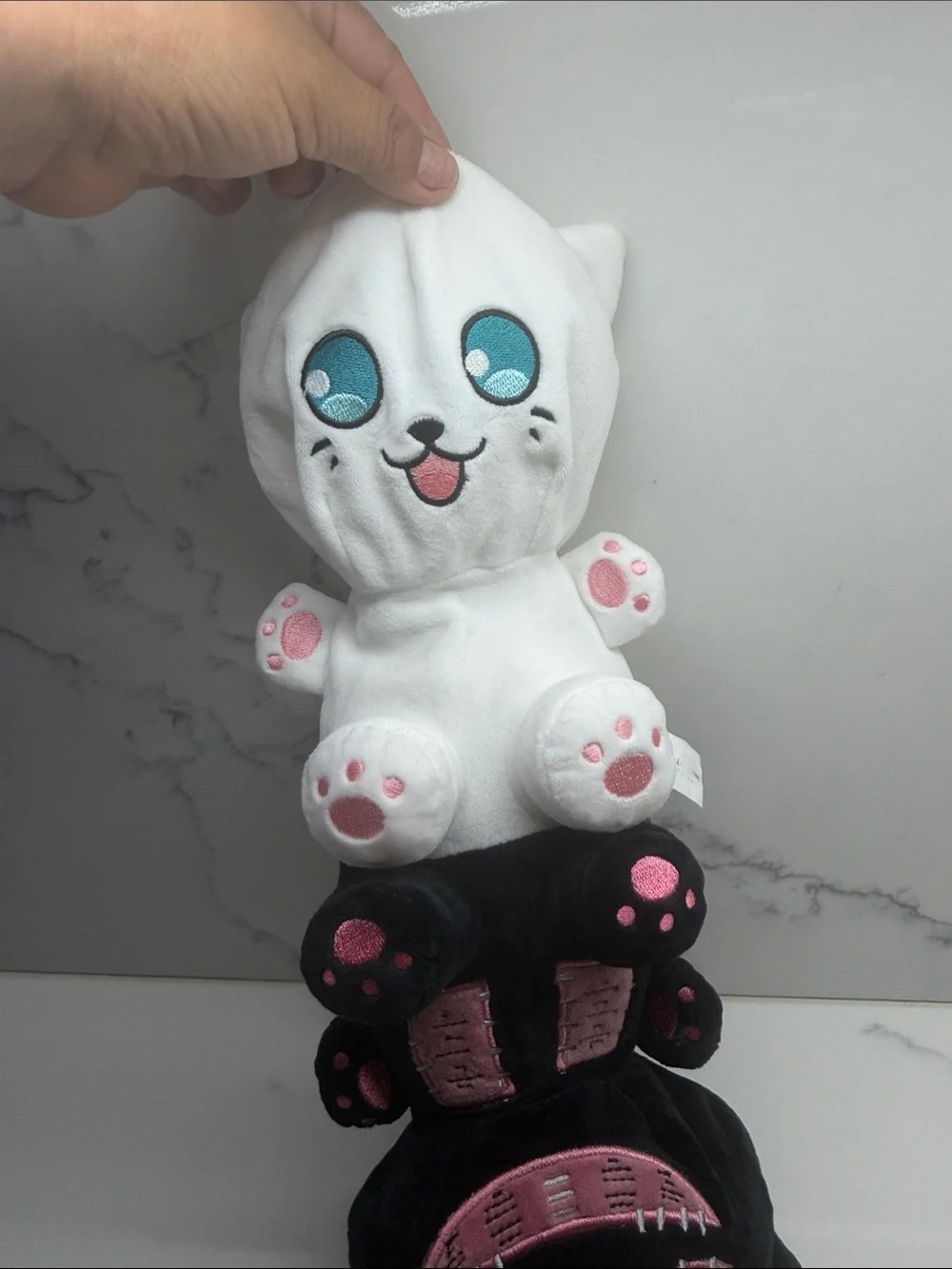 Black Plush Cat Toy with Pink Accents - Soft Pet Plush double stuffed animal